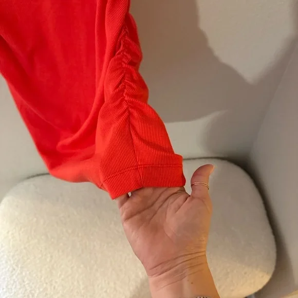 EUC Michael Stars Maude Power Shoulder Vibrant Coral Red Mini Dress - Picture 4 of 10